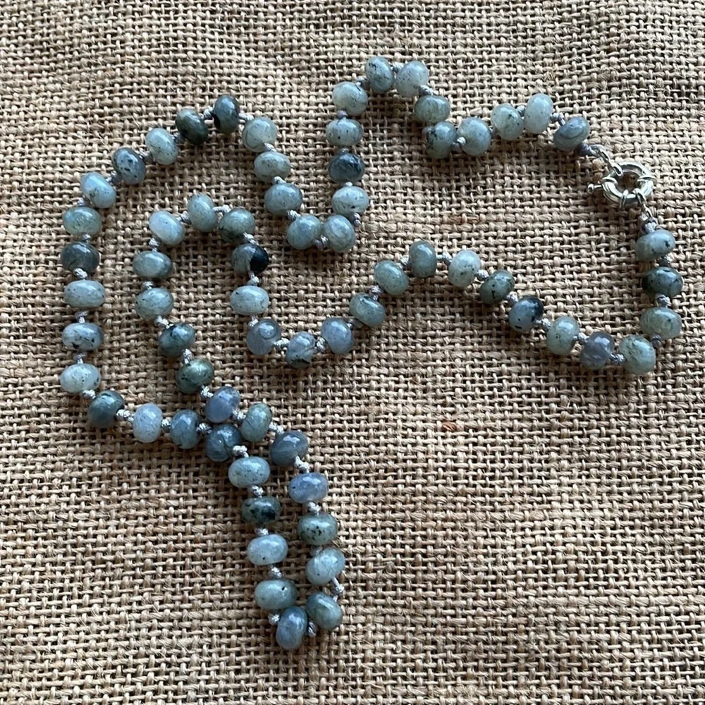 Labradorite Stone Necklace Knotted Amazing In Style   luxury stunning Long